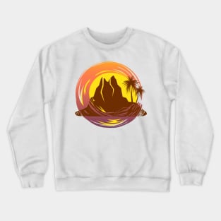 Badge with tropical volcano landscape and palm trees Crewneck Sweatshirt